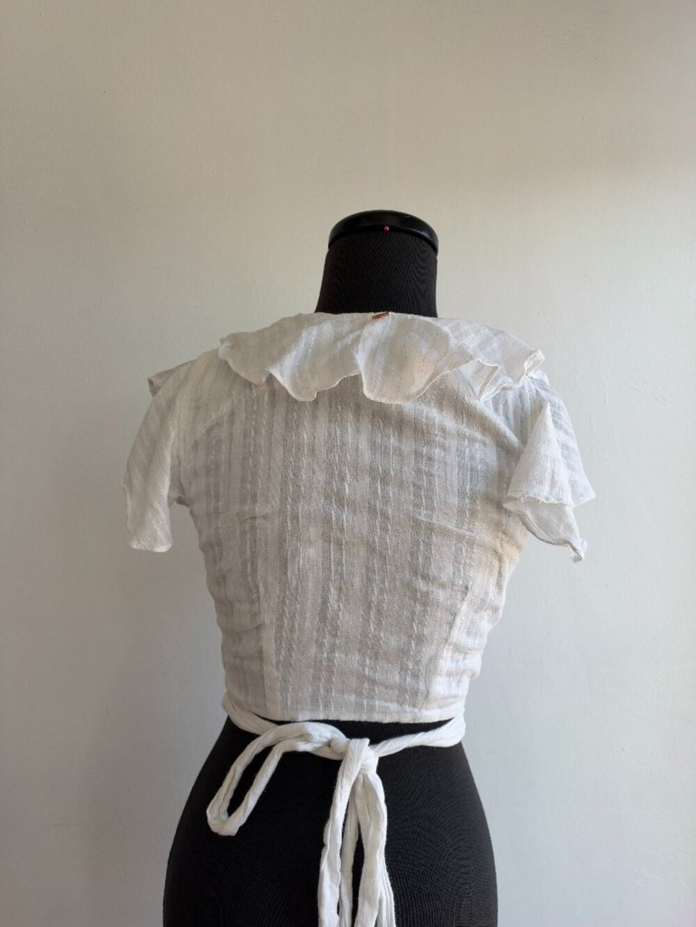 MISA Ruffled White Cropped Wrap Top - Picture 3 of 3